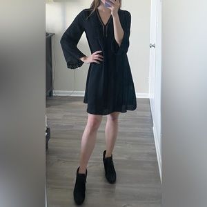 Max Studio Black Embroidered Lace Trim Gypsy Boho Mini Dress Size S Small